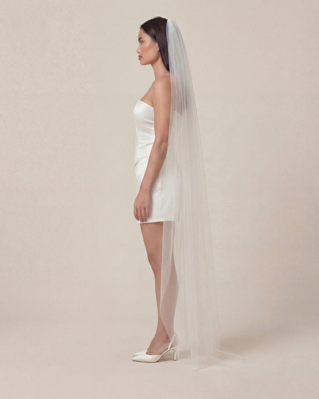 Long Veil | Floor Length Single Tiered Tulle Veil