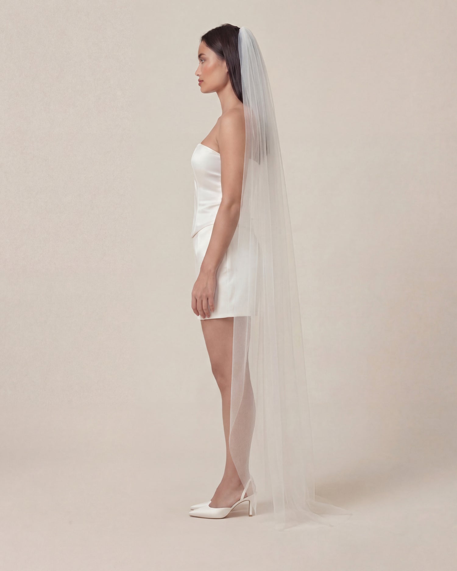 Long Veil | Floor Length Single Tiered Tulle Veil